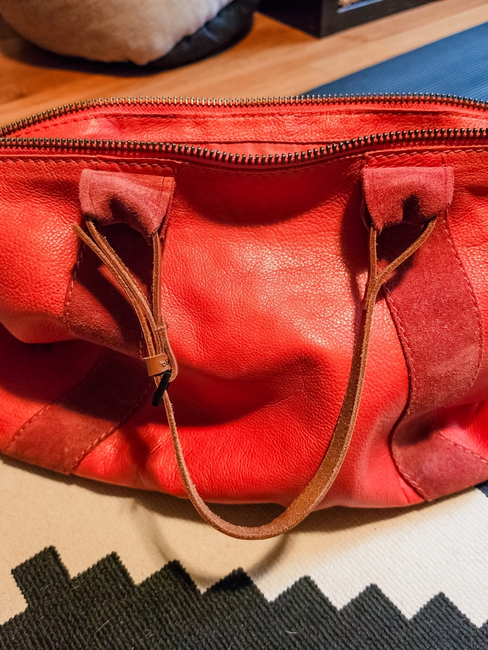 HOLDING HORSES Orangy/Tan Leather Shoulder Tote with Suede Accents